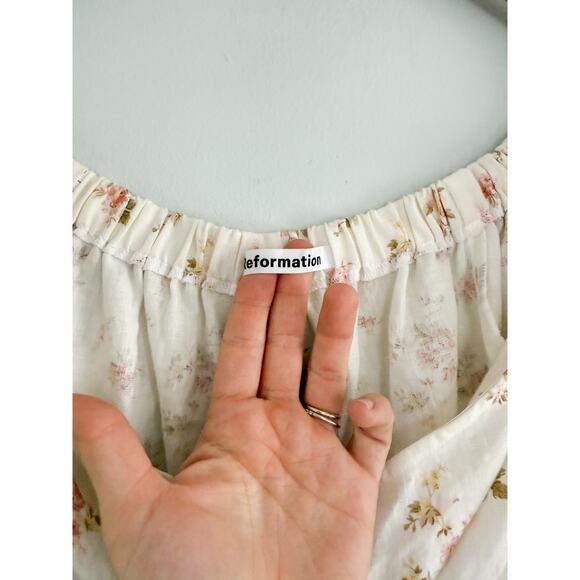 Reformation | Mildred Bowie Linen Dress Floral Off The Shoulder | Sz 6 - Picture 7 of 10